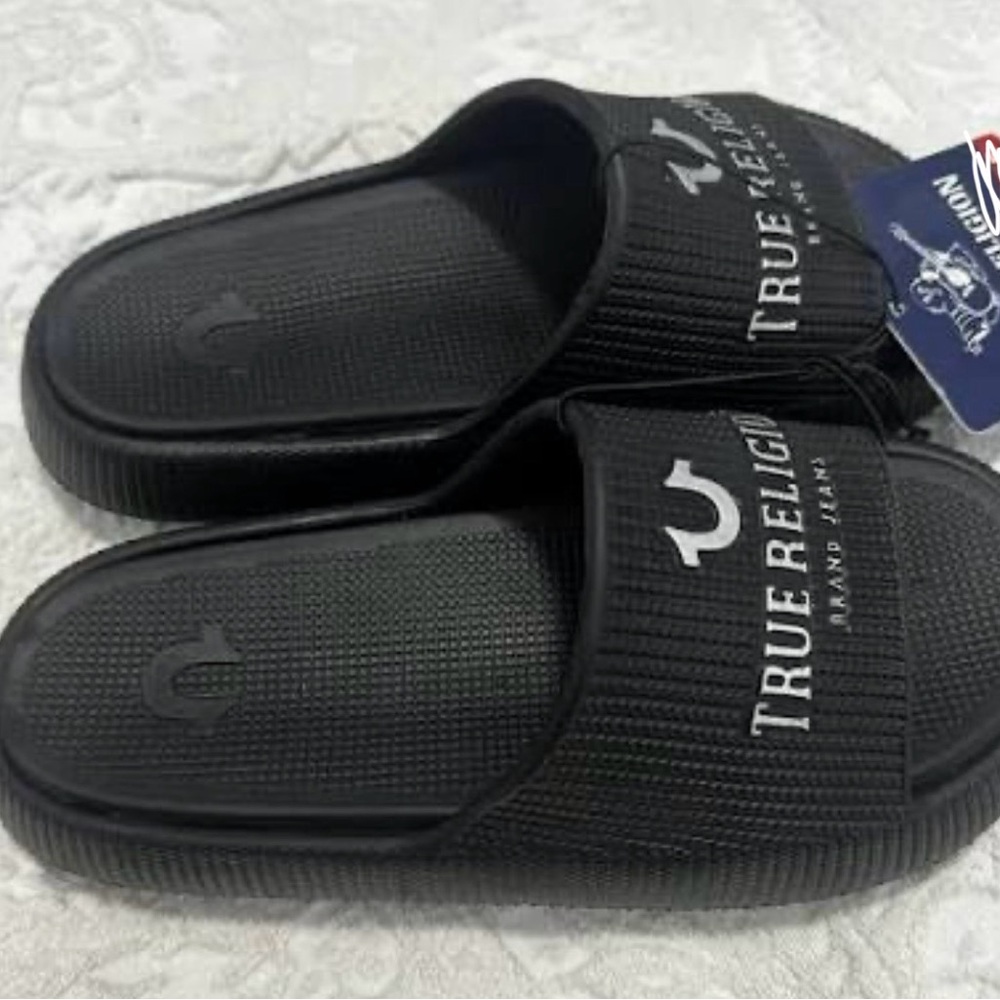 True Religion Black Slide Sandals